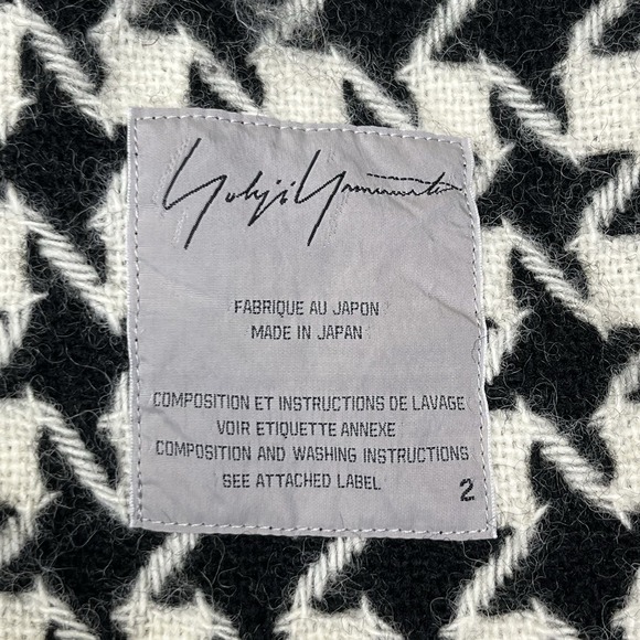 VINTAGE YOHJI YAMAMOTO BLACK HOUNDSTOOTH FRINGE KNIT JACKET WOMENS 2 JAPAN WOOL - Picture 3 of 16